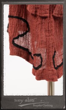 Monceau Duster Coat in Rosy Washed Crinkled Linen; Monceau Frock in Rosy Washed Crinkled Linen; Cilla Slip Frock in Signature Black Lightweight Linen Knit with Square Neckline. By Ivey Abitz.