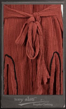 Monceau Duster Coat in Rosy Washed Crinkled Linen; Monceau Frock in Rosy Washed Crinkled Linen; Cilla Slip Frock in Signature Black Lightweight Linen Knit with Square Neckline. By Ivey Abitz.