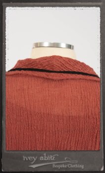 Monceau Duster Coat in Rosy Washed Crinkled Linen; Monceau Frock in Rosy Washed Crinkled Linen; Cilla Slip Frock in Signature Black Lightweight Linen Knit with Square Neckline. By Ivey Abitz.