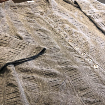 Highlands Duster Coat in Tintype Puckered Stripe Weave with Vintage Pressed Metal Buttons, Italian, mid 1900's.