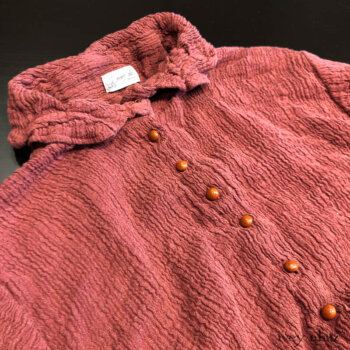 Scattergood Shirt Jacket in Rosy Washed Crinkled Linen with Antique Wooden Composition Buttons, Circa Early 1900's.
