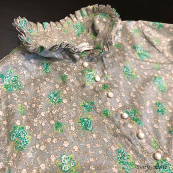 Mathilda Shirt in New Day Floral Cotton Voile, adorned with antique wooden composition buttons, circa early 1900's.