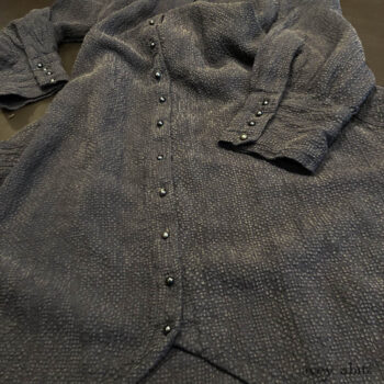 Truitt Shirt Jacket in Black Puckered Check Weave, adorned with antique buttons, circa early 1900's.