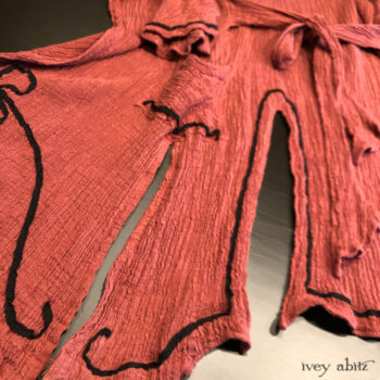 Monceau Duster Coat, side view, in Rosy Washed Crinkled Linen.