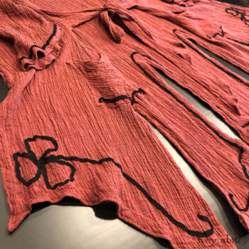 Moneau Duster Coat in Rosy Washed Crinkled Linen. Side and back view.