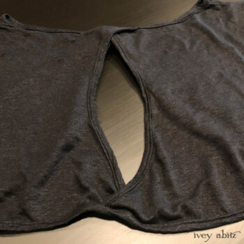 Addy Jacket in Signature Black Lightweight Linen Knit. Detail view of opening at center back.