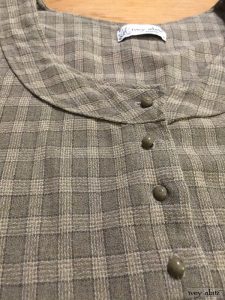 Truitt Frock in flaxseed plaid weave antique wooden composition buttons circa early 1900’s by Ivey Abitz