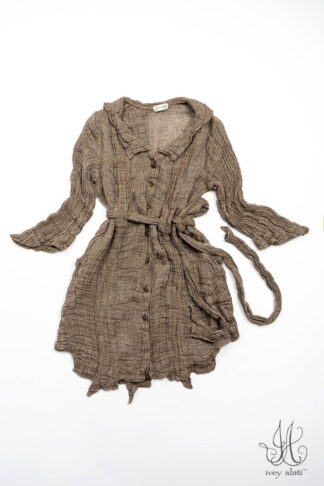 Vanetten Duster Coat in Limbert Brown Crinkled Washed Weave