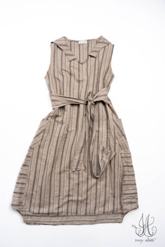 Vanetten Frock in Limbert Brown Embroidered Woven Stripe