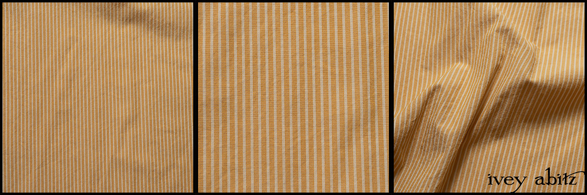 Description: So lightweight, yet it is still considered an opaque weave. A muted version of our Yellow Days hue is paired with a soft Ship Sail hue. Spot on for jackets, frocks, skirts, lightweight layering trousers, and sashes.Content: 100 percent cotton. Four season weave.Care: Simply hand wash or put through machine delicate cycle in cold water with a plant based detergent. We suggest using a natural fabric softener to maintain the softness we have washed into it. Tumble dry on extra-low heat with our artisan wool dryer balls, just for a few minutes, to keep the relaxed effect that is featured in the Look Book. If the weave becomes relaxed whilst wearing it, simply wash in warm water and dry on a medium heat to tighten the crinkle back up on the silk.