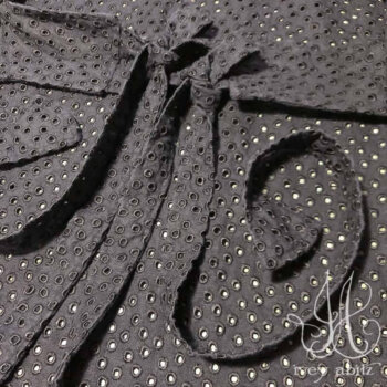 Truitt Duster Coat, back detail, in Black Embroidered Circle Linen. Adorned with antique buttons, circa late 1800's.