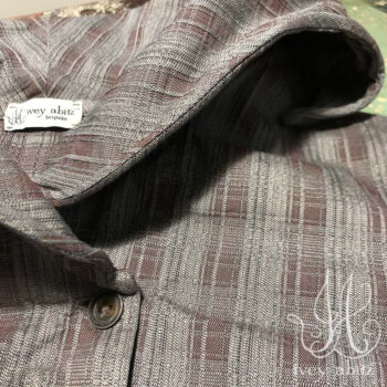 Eleanora Jacket in Grey Garden Stretch Plaid, adorned with antique metal buttons, original patina, circa early 1900's.