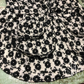 Truitt Vest, back detail, in Black and Gardenia Crewel Work on Voile.