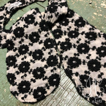 Holkham Hall Necktie in Black and Gardenia Crewel Work on Voile