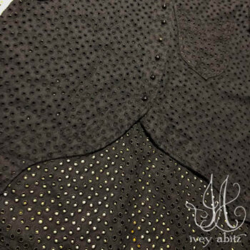 Heraldry Duster Coat in Black Embroidered Circle Linen, adorned with antique buttons, circa early 1900's.