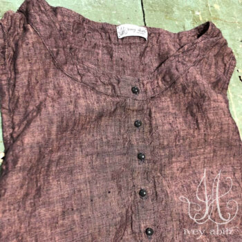 Porte Cochere Frock in Rose Grey Garden Washed Linen, adorned with antique buttons, circa early 1900's.