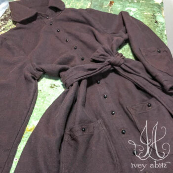 Amorette Shirt Jacket in Iced Tea Soft Twill, adorned with antique buttons, circa early 1900's.