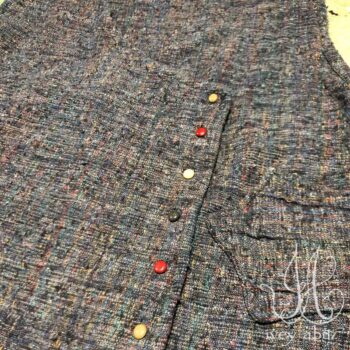 Camille Frock in Bouquet Old World Weave, adorned with antique buttons, circa late 1800's to early 1900's.