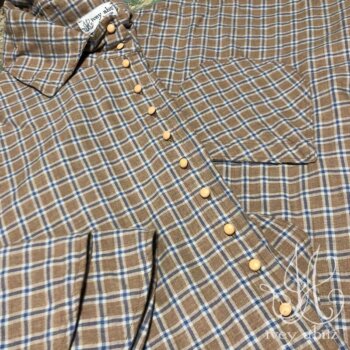 Phinneus Coat Dress in Sun and Sky Soft Plaid, adorned with antique buttons, circa early 1900's.