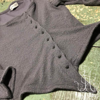 Elliot Jacket in Pewter Puckered Knit, adorned with antique buttons, circa early 1900's.