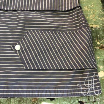 Baedeker Skirt in Lavender Bly Sky Stripe Poplin, adorned with antique mother of pearl buttons, circa early 1900&rsquo;s.