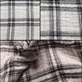 Black and Faded Pink Plaid Crinkled Gauze