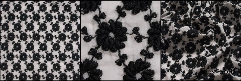 Black and Gardenia Crewel Work on Voile