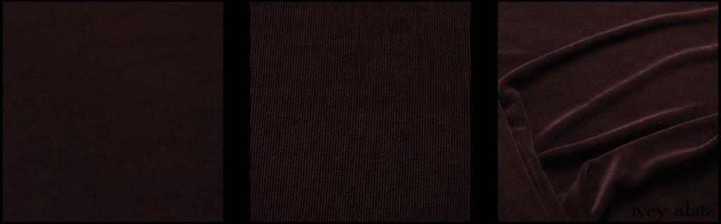 Brick Silky Knit - Description: This silky, springy knit has been set aside for our layering pieces: Cilla Slip Frock, Elliot Dress, Elliot Shirt, and Cilla Camisole. A deep reddish brown weave, it is soft, silky, and substantive. It feels lovely against the skin and is a great choice for opaque layering designs.