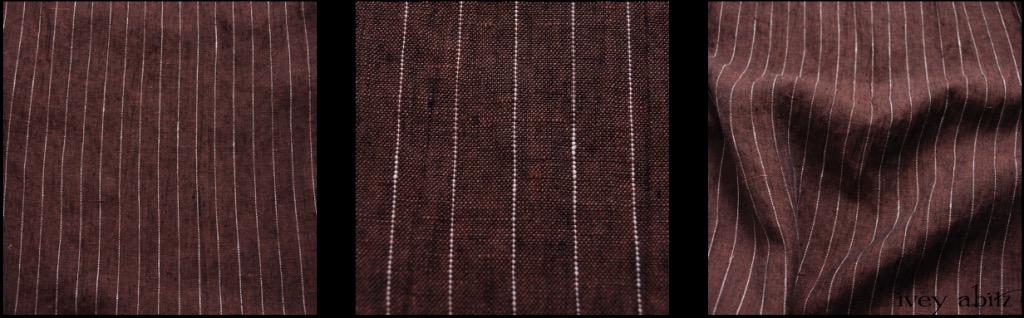 Brick Striped Linen - Description: Any IA aficionado knows that we love ambiguous hues. This one fits the bill. Overall, it looks like a deep reddish brown. Look more closely, and you'll find a yarn dyed medley of brown, black, red, and white. The subtle white stripes are a lovely addition to this spring stunner. Opaque yet lightweight, it's a bit more substantive than a handkerchief linen.