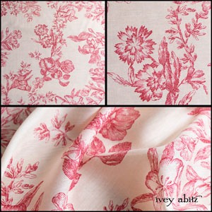 Description: This is dedicated to the floral vines that thrive on Cape Cod. It is available in our Cape Rose hue as well as our Ethereal Cream and Black hues. It is semi-transparent and best worn with a Cilla Slip Frock or Cilla Camisole under it. Airy, ethereal, and stunning. Despite it being a voile, it is quite sturdy due to its finely spun threads. Content: Mix of cotton and silk, woven in Italy. All season weave. Care: Simply hand wash or put through machine delicate cycle in cold water with a plant based detergent. We suggest using a natural fabric softener to maintain the softness we have washed into it. Tumble dry on extra-low heat with our artisan wool dryer balls to keep the relaxed effect that is featured in the Look Book. You can easily change the drape and fit by spritzing the weave with water and reshaping the silk chiffon. It is very forgiving and wonderful.
