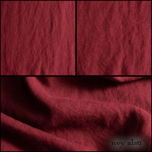 Description: A smart year round weight linen is always a good idea--especially when it is in our deep Cape Rose hue! We like our sturdy linens best worn right after they have been tumble dried. It creates an undulating and soft texture to the weave that is so lovely and natural looking. Get out your iron if you must, but we recommend letting the linen be free to drape as it may. It is so much more pleasing this way, and we trust you will be more at ease and carefree in it, too. Content: 100 percent linen, woven in Europe. All season weave. Care: Simply hand wash or put through machine delicate cycle in cold water with a plant based detergent. We suggest using a natural fabric softener to maintain the softness we have washed into it. Tumble dry on extra-low heat with our artisan wool dryer balls to keep the relaxed effect that is featured in the Look Book. You can easily change the drape and fit by spritzing the weave with water and reshaping the silk chiffon. It is very forgiving and wonderful.