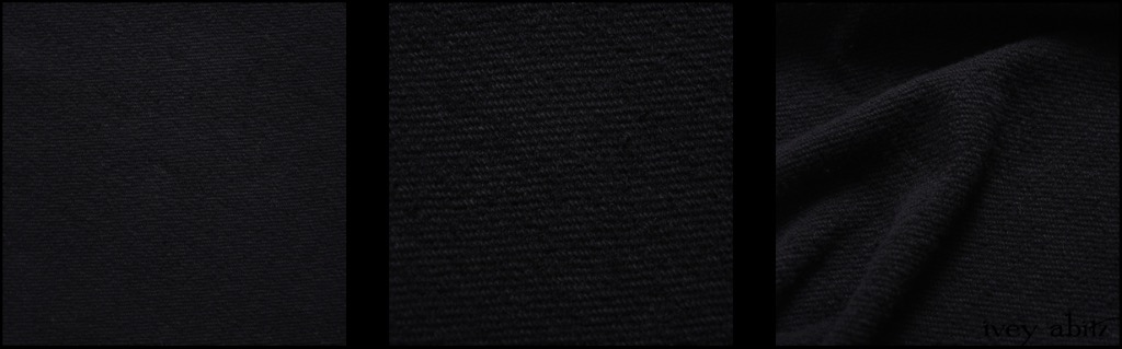 Chimney French Knit - Description: Spongy, soft, with a carefree presence. This Chimney (black) weave has a subtle texture on the front of this solid hued fabric, and it has a loopy backside that is soft and comfortable against the skin. Choose a raw edged design like the Bonheur Shirt Jacket to feature the loopy backside, or choose a design like the Elliot Jacket for an everyday favourite cardigan. This weave has been set aside for a small selection of our jackets and vests.