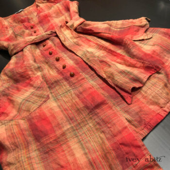 Fairholme Vest in Sunnyside Plaid Linen, adorned with antique buttons from the early 1900's.