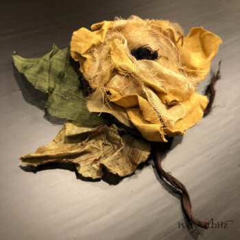 Hand sculpted Idyll Brooch in a mix of rare silks and linens.