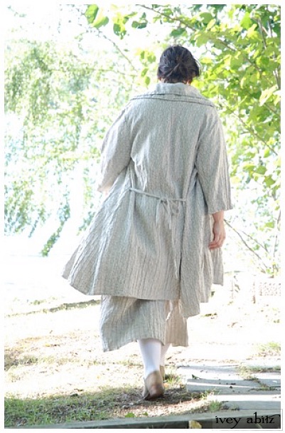 Lydia Trousers in our Signature Natural Linen, shown with the Cordelia Dress and Vest.