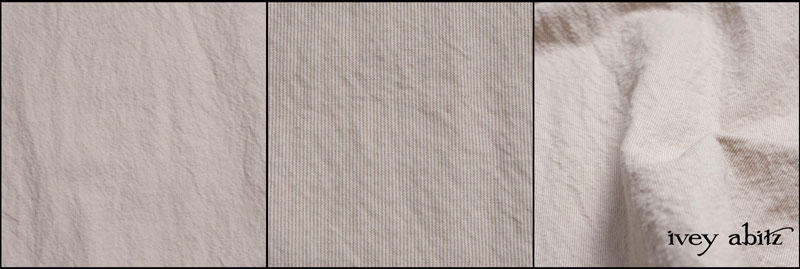Purpose: This weave is ideal for most of our designs in the collection. Best for spring and summer wear.Description: It really doesn't get better than this when it comes to a soft yet hard wearing weave. Its washed and textured look is visually appealing and so easy to wear. A great travel companion because it begs to have texture and creases in it. Its entire existence and character depends upon you wearing it. Don't choose this weave unless you plan on wearing it often. Tiny stripes are yarn dyed with alternating hues of Gardenia and Sand. Content: 100 percent cotton. Care: Simply hand wash or put through machine delicate cycle in cold water with a plant based detergent. We suggest using a natural fabric softener to maintain the softness we have washed into it. Tumble dry on extra-low heat with our artisan wool dryer balls to keep the relaxed effect that is featured in the Look Book.