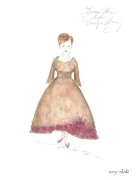 Front view of concept painting for Carolyn Hennesy Emmy Dress 2018 by Ivey Abitz