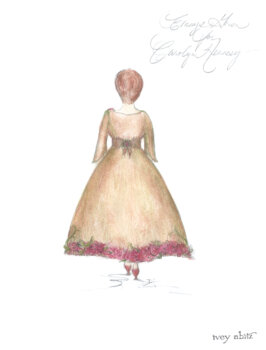 Back view of concept painting for Carolyn Hennesy Emmy Dress 2018 by Ivey Abitz