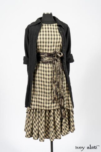 Blanchefleur Frock in Black and Natural Plaid Weave--S, M, L