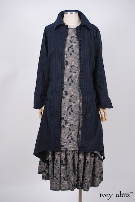 Elsie Duster Coat in Lakeland Striped Weave; Limited Edition Blanchefleur Frock in Lakeland Floral Weave