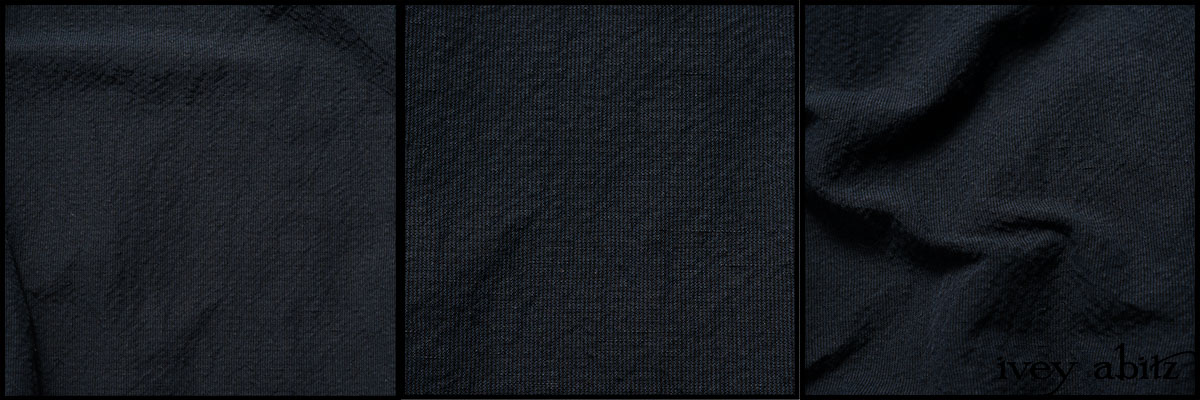 Description: Soft, sturdy, easy to wear, and easy to clean. Our washed pinstripe weaves have become favourites with our clients. So, we have a new one for you! A fantastic mix of blue and black that goes with so many things. Best suited for trousers, cooler weather frocks, and jackets. It is a limited edition weave, so we expect this one to sell out fairly quickly. Content: 100 percent cotton. Three season weave.Care: Simply hand wash or put through machine delicate cycle in cold water with a plant based detergent. We suggest using a natural fabric softener to maintain the softness we have washed into it. Tumble dry on extra-low heat with our artisan wool dryer balls to keep the relaxed effect that is featured in the Look Book.
