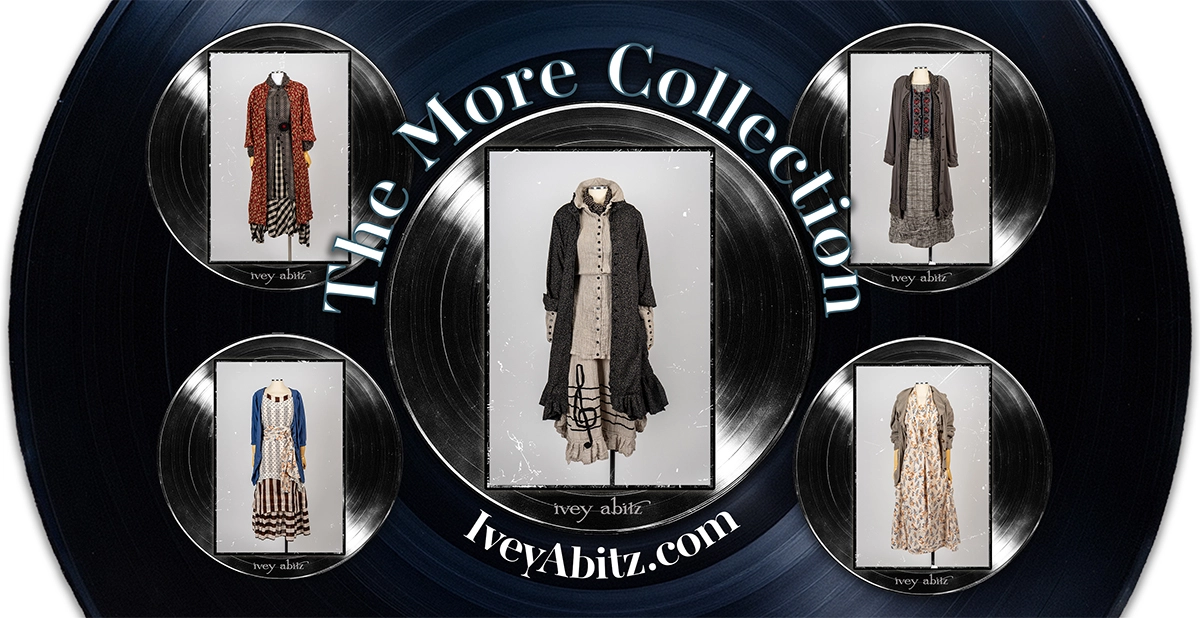 The More Collection by Ivey Abitz featuring Ivey abitz clothing looks on dress forms layered on vinyl records.