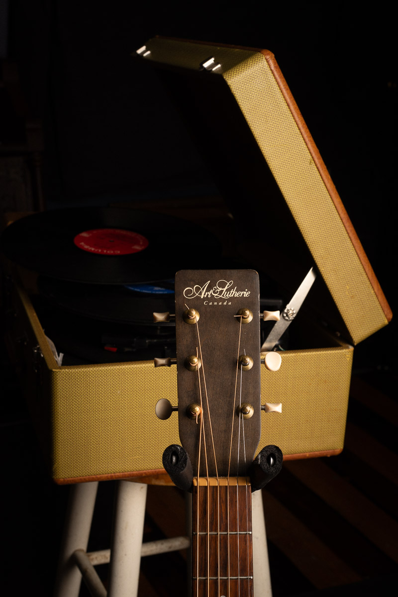 guitar and record player