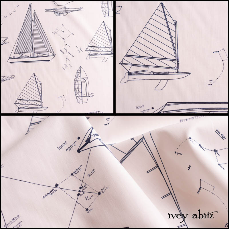 Description: If you don't already know this about Ivey Abitz, we love architecture and architectural drawings. But architectural drawings for boats? What could be better for our limited edition collection Content: 100 percent cotton, woven in Italy. All season weave.Care: Simply hand wash or put through machine delicate cycle in cold water with a plant based detergent. We suggest using a natural fabric softener to maintain the softness we have washed into it. Tumble dry on extra-low heat with our artisan wool dryer balls to keep the relaxed effect that is featured in the Look Book.