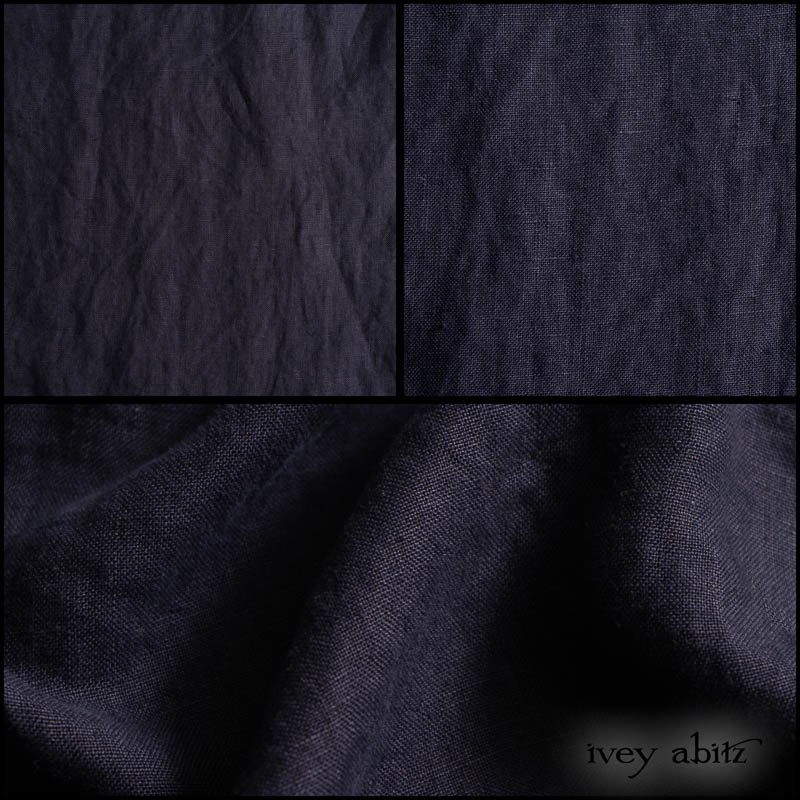 Description: A smart year round weight linen is always a good idea--especially when it is in our National Seashore deep navy hue! We like our sturdy linens best worn right after they have been tumble dried. It creates an undulating and soft texture to the weave that is so lovely and natural looking. Get out your iron if you must, but we recommend letting the linen be free to drape as it may. It is so much more pleasing this way, and we trust you will be more at ease and carefree in it, too. Content: 100 percent linen, woven in Europe. All season weave. Care: Simply hand wash or put through machine delicate cycle in cold water with a plant based detergent. We suggest using a natural fabric softener to maintain the softness we have washed into it. Tumble dry on extra-low heat with our artisan wool dryer balls to keep the relaxed effect that is featured in the Look Book. You can easily change the drape and fit by spritzing the weave with water and reshaping the silk chiffon. It is very forgiving and wonderful.