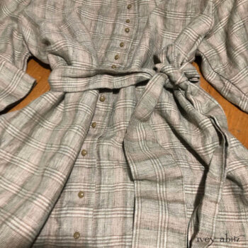 Wildefield Duster Coat in a washed plaid linen. Adorned with antique buttons.