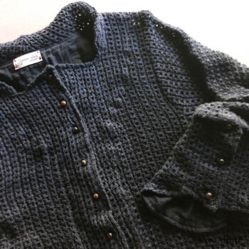 Harrison Shirt Jacket in a rare open weave knit. Adorned with antique buttons.