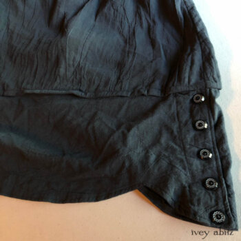 Bottom hem detail of the Harrison Frock. Vintage buttons from France.