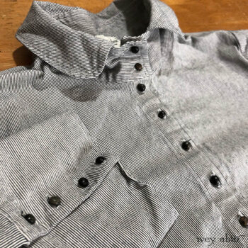 Harrison Frock in one of the finest plaid linens available in the world. Adorned with antique wooden composition buttons from the late 1800s.