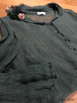 Eugenia Jacket in an in-house linen gauze, adorned with a one-of-a-kind floral embellishment. A couture jacket created for a special client.